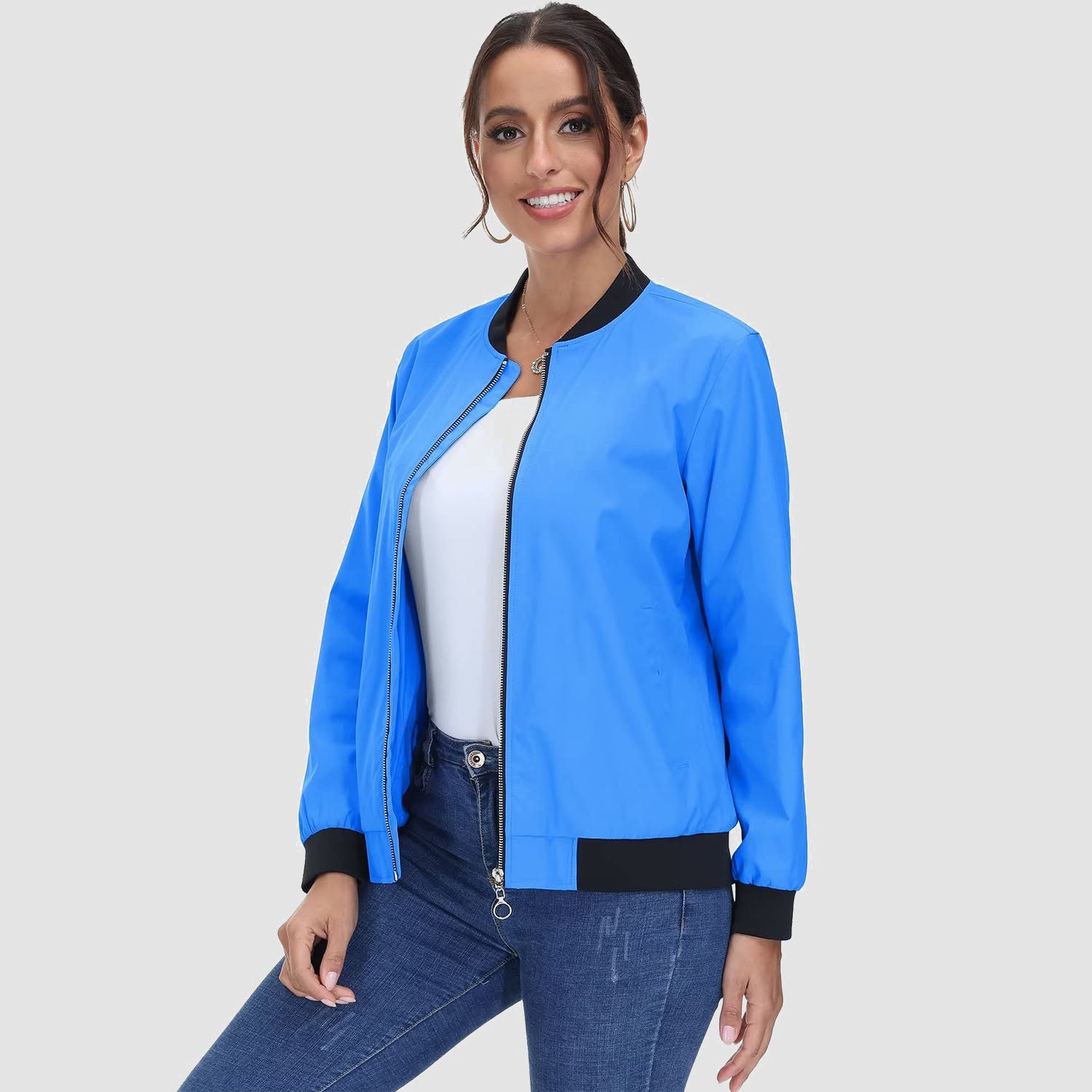 Women's Bomber Jacket Casual Zip Up Lightweight Coat Outerwear Windbreaker