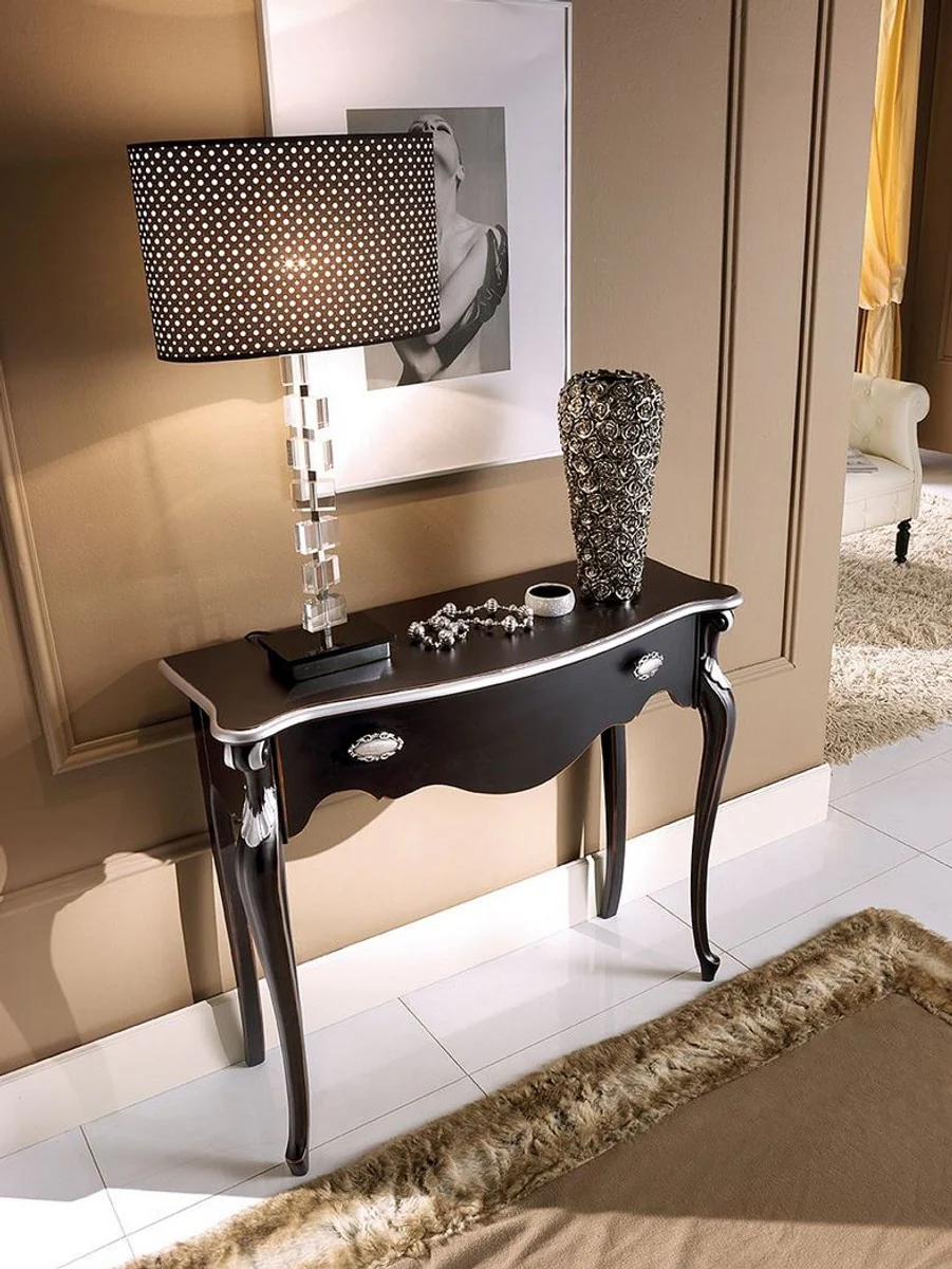 Casa Padrino consola barroco de lujo negro / plata 93 cm - Hecho en Italia