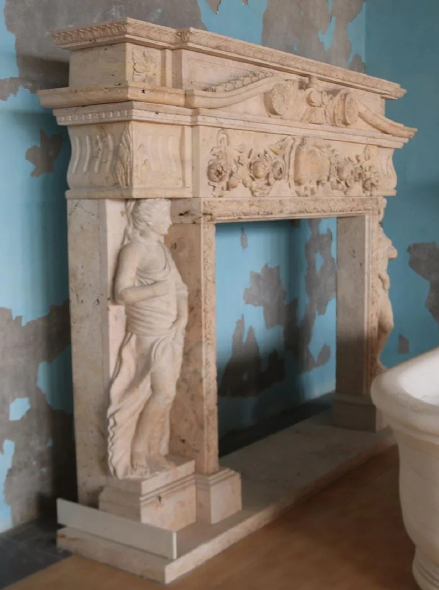 Casa Padrino marco de chimenea de travertino barroco de lujo beige 250 x A. 197 cm