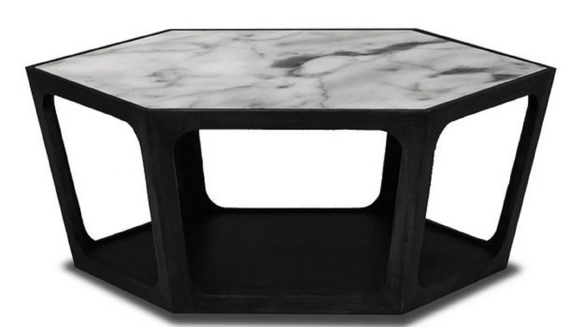 Casa Padrino mesa de centro de lujo negro / blanco 90 x 78 x H. 35 cm - Mesa de Sal¨®n con Encimera de M¨¢rmol - Muebles de Sala - Muebles de Lujo