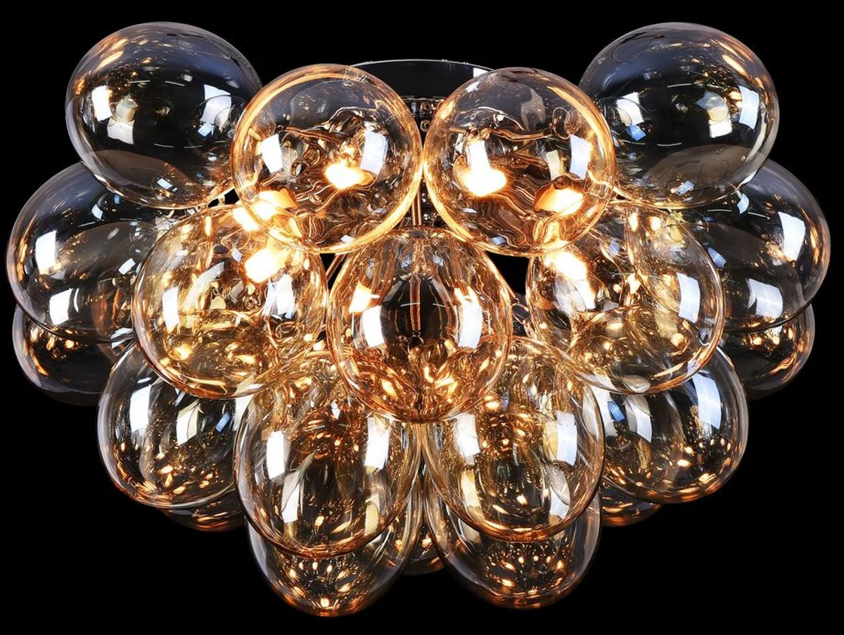 Casa Padrino salón lámpara de techo ámbar / plata Ø 50 x H. 32 cm - Plafón Moderno