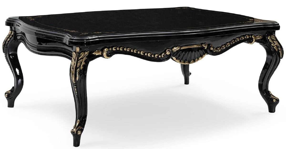 Casa Padrino conjunto de sala de estar barroco de lujo crema / negro / oro - 2 Sof¨¢s y 2 Sillones y 1 Mesa de Centro - Muebles de sal¨®n hechos a mano estilo barroco