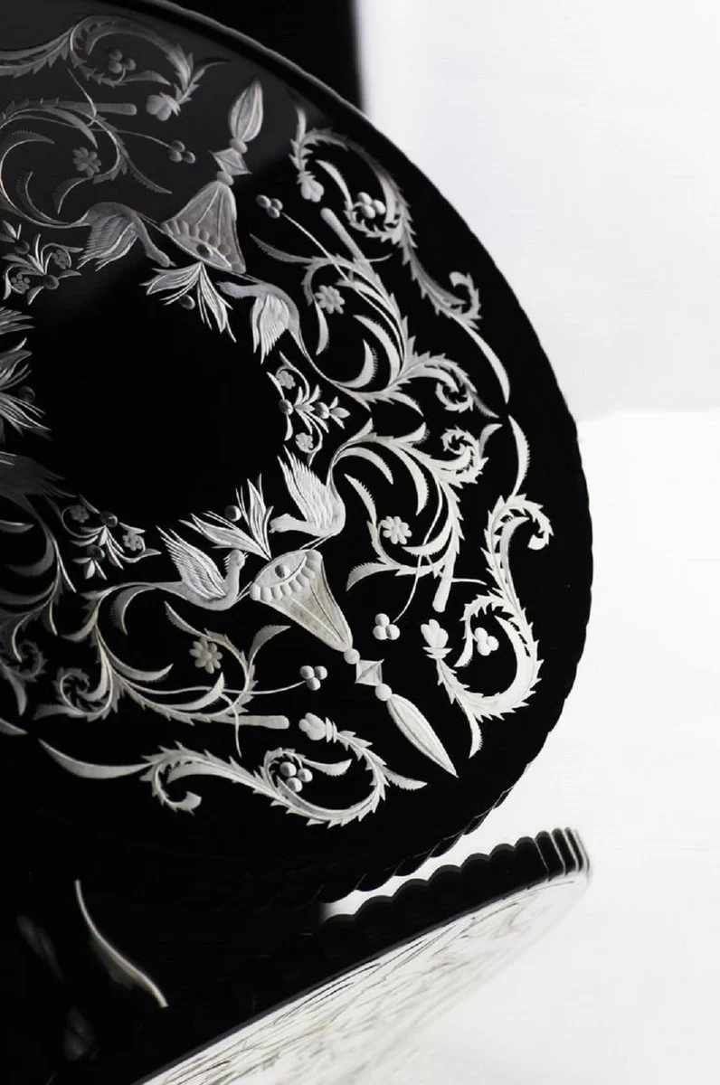 Casa Padrino plato de pastel de lujo negro / plata ? 32 x A. 12 cm - Plato de pastel de vidrio grabado a mano y hecho a mano - Accesorios para Hoteles y Restaurantes - Calidad de Lujo