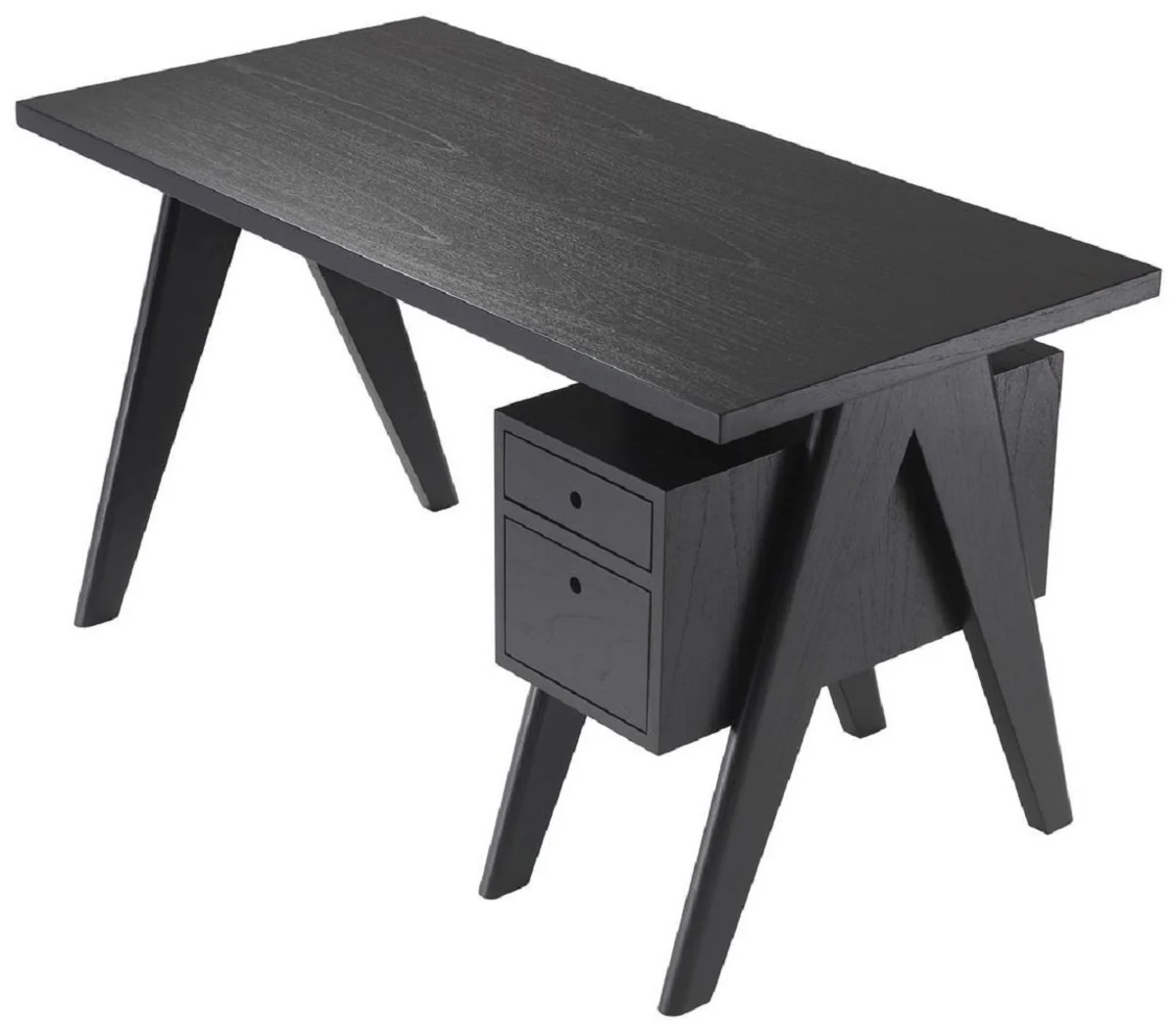 Casa Padrino escritorio de lujo negro 140 x 69 x A. 77 cm - Elegante escritorio de madera maciza con 2 cajones - Muebles de Oficina de Lujo