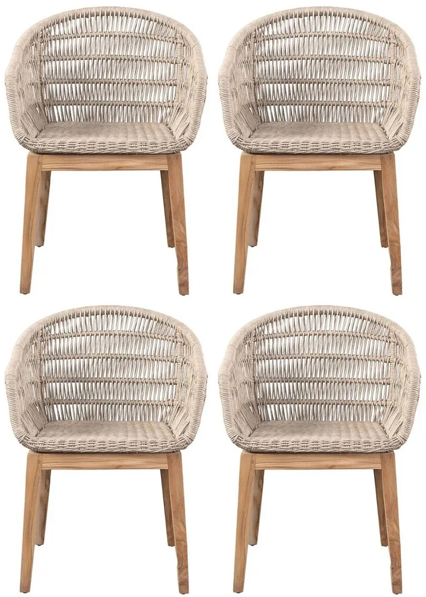 Casa Padrino conjunto de 4 sillas de comedor de lujo gris / natural 60 x 60 x A. 80 cm - Sillas de jard¨ªn de lujo con tejido de rat¨¢n - Muebles de comedor - Muebles de jard¨ªn - Muebles de lujo