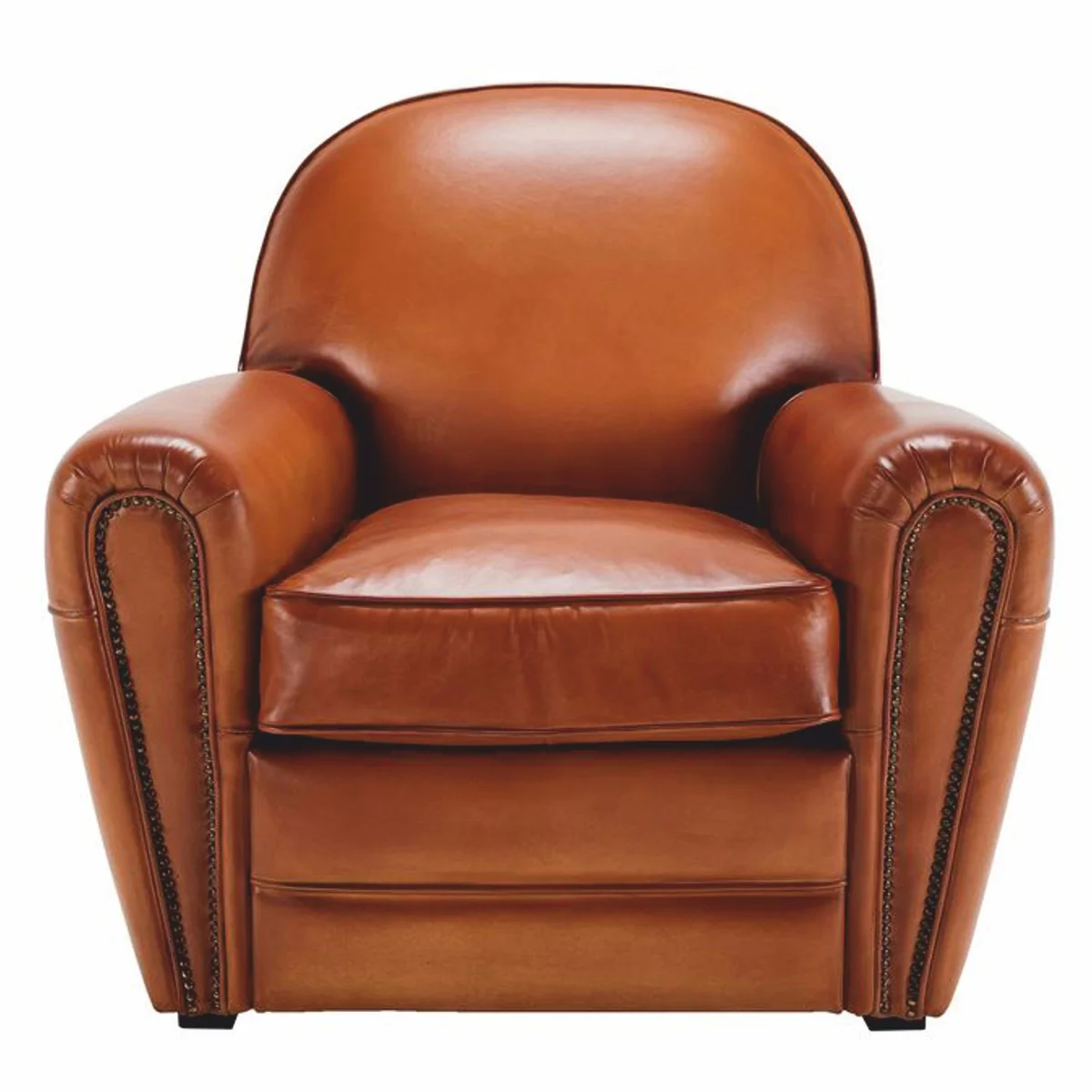 Casa Padrino sill¨®n de lujo de cuero genuino marr¨®n claro / negro 90 cm - Muebles de cuero genuino