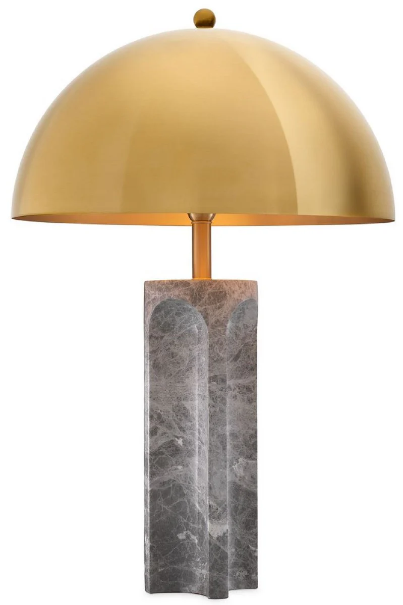 Casa Padrino lámpara de mesa de lujo gris / latón antiguo Ø 50 x A. 76 cm - Lámpara de escritorio moderna de mármol con pantalla redonda de metal - Luces de Lujo
