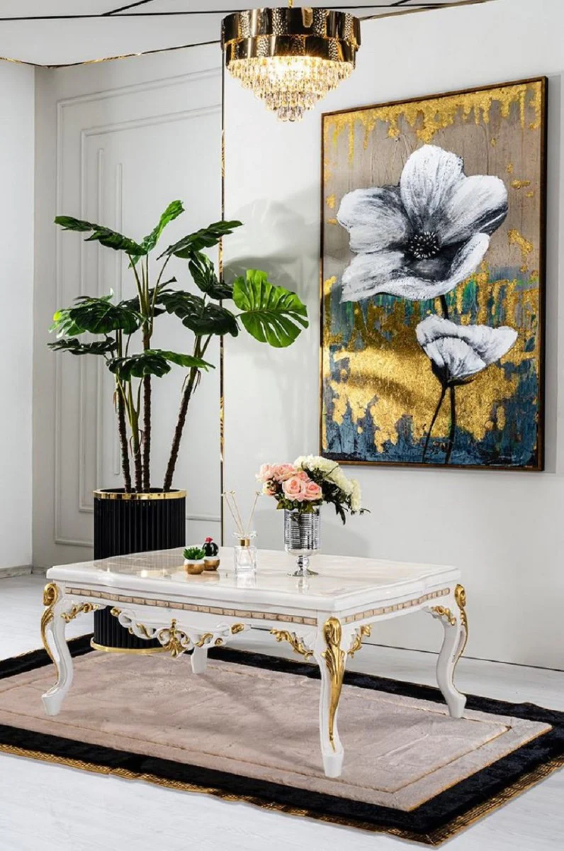 Casa Padrino mesa de centro barroco de lujo blanco / marr¨®n / oro - Magn¨ªfica mesa de sal¨®n de estilo barroco - Muebles de sal¨®n estilo barroco - Muebles barrocos - Muebles de lujo estilo barroco