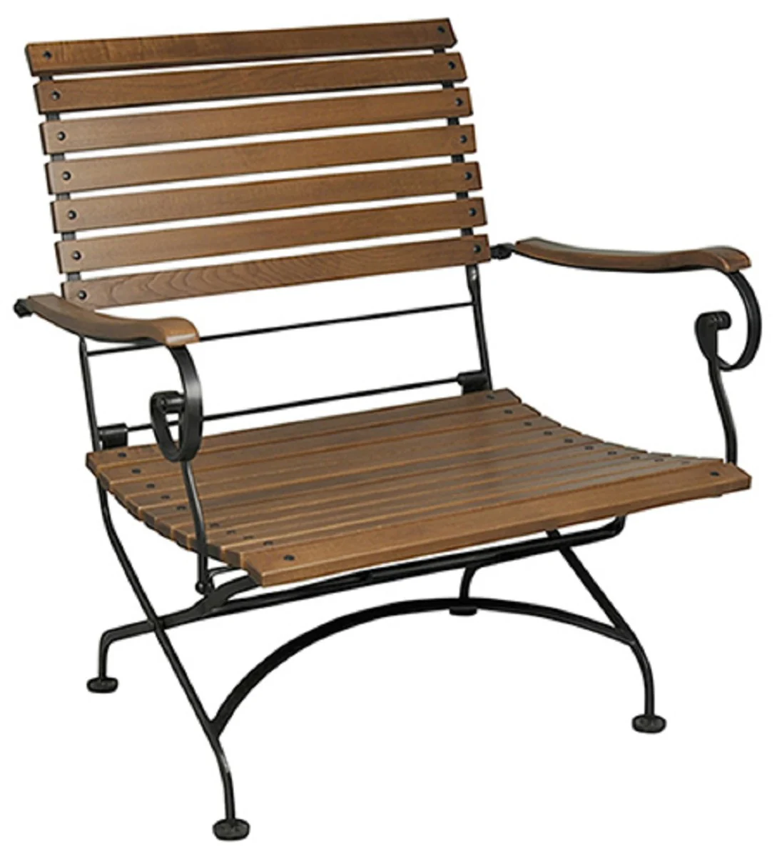 Casa Padrino Silla de Jard¨ªn Art Nouveau Marr¨®n Oscuro / Negro 86 x 62 x A. 96 cm - Silla de Jard¨ªn Plegable - Muebles de Jard¨ªn de Madera y Hierro - Muebles de Jard¨ªn Barrocos y Art Nouveau