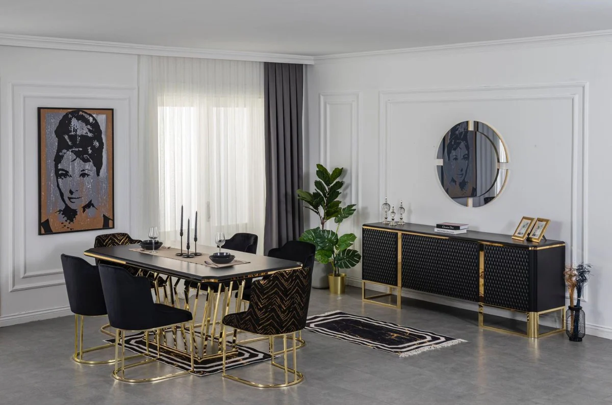 Casa Padrino aparador de lujo negro / oro 220 x 50 x A. 83 cm - Armario noble de madera maciza con 4 puertas - Muebles de Lujo - Calidad de Lujo