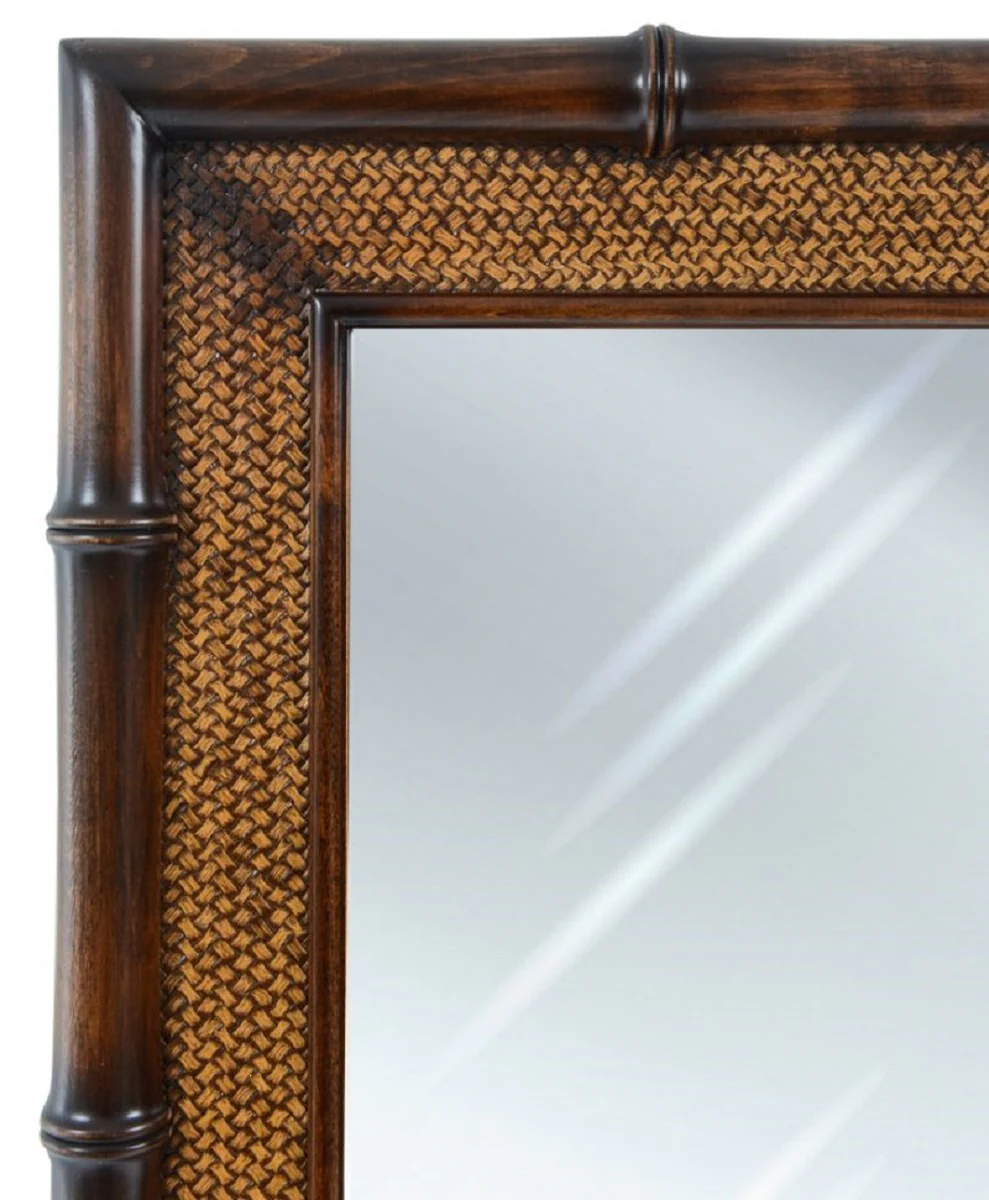 Casa Padrino Espejo de Pared de Estilo Vintage de Lujo Marrón / Natural 74 x 8 x A. 184 cm - Espejo Rectangular de Madera Maciza - Muebles de Estilo Vintage - Muebles de Lujo