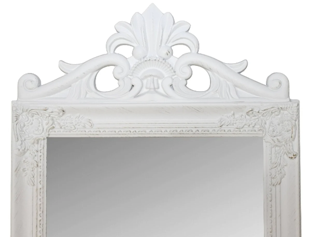 Espejo blanco Barroco Casa Padrino blanco con hermoso marco barroco y tapa decorativa H. 180 cm - hecho a mano