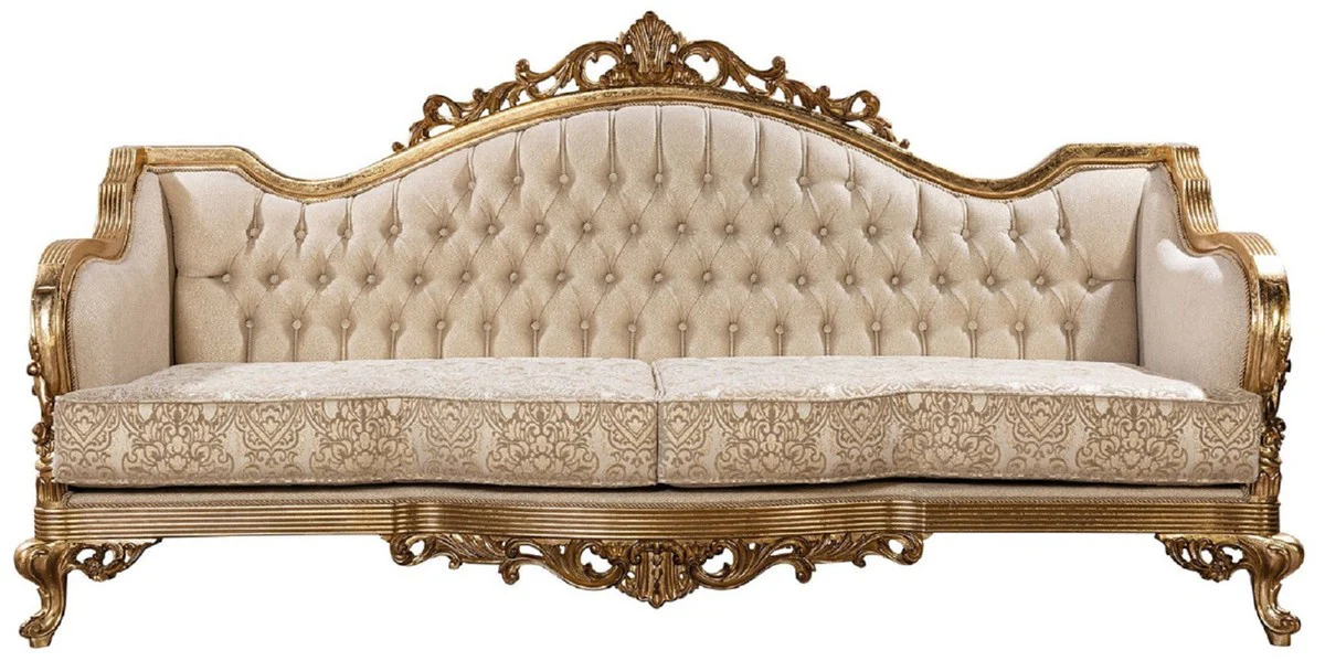 Casa Padrino conjunto de sala de estar barroco de lujo oro / oro antiguo - 2 Sof¨¢s Barrocos y 2 Sillones Barrocos y 1 Mesa de Centro Barroco - Muebles de sal¨®n barroco - Noble y Magn¨ªfico