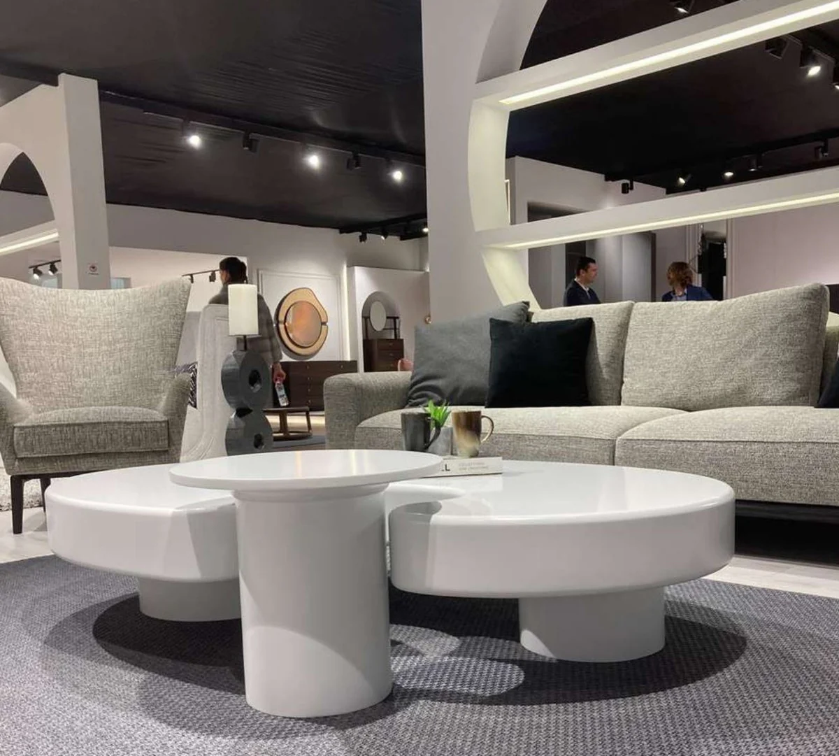 Casa Padrino mesa de centro de lujo con mesa auxiliar blanco 171 x 110 x A. 35,5 cm - Mesa de sal¨®n ovalada con mesa auxiliar - Muebles de sal¨®n - Muebles de lujo