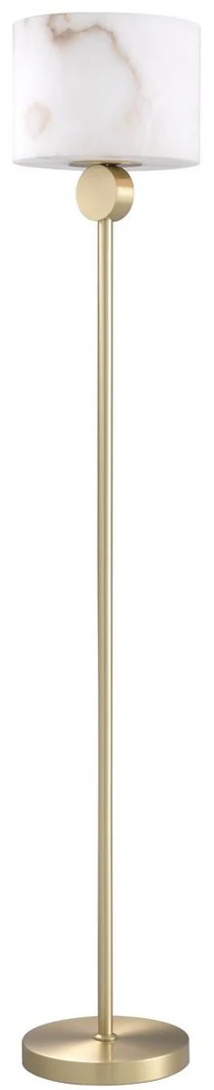 Casa Padrino lámpara de pie de lujo latón / alabastro Ø 30 x A. 171 cm - Lámpara de pie moderna con pantalla redonda de alabastro - Luces de Lujo
