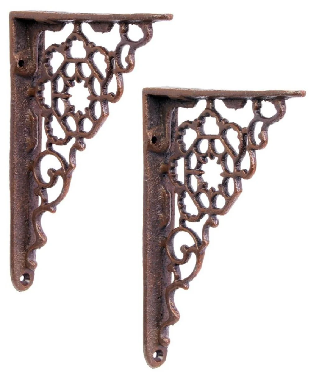 Casa Padrino Conjunto de Soporte de Pared Art Nouveau de Hierro Fundido Marrón H. 16,5 cm - Decoración de Pared - Accesorios Deco