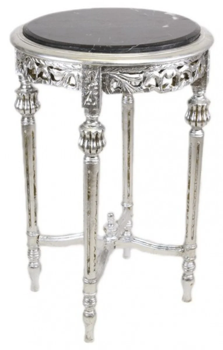 Casa Padrino Baroque table with black marble top round silver 70 x 45 cm antique style - phone flower stand