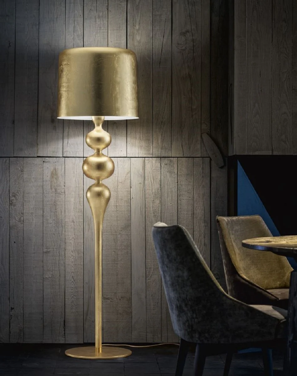 Casa Padrino lámpara de pie Art Deco de lujo oro Ø 50 x A. 180 cm - Lámpara de pie Art Deco redonda con pantalla de aluminio - Lámparas de pie de lujo - Calidad de lujo - Hecho en Italia