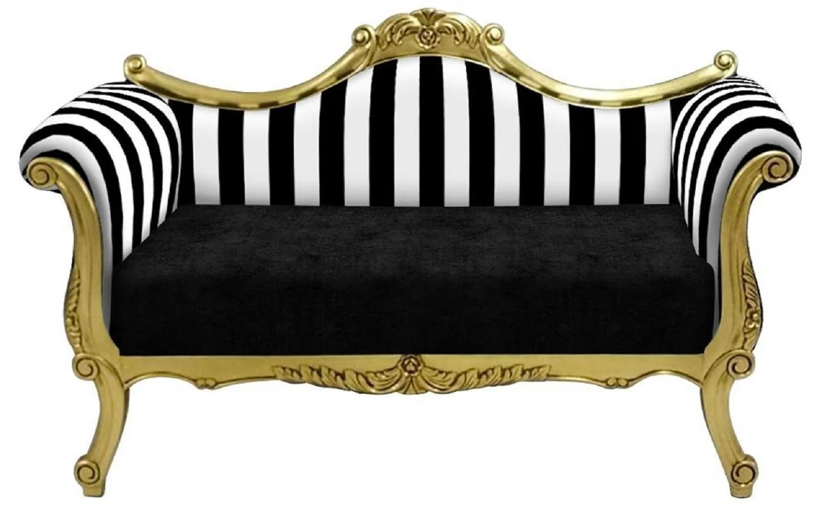 Casa Padrino sof¨¢ barroco con rayas negro / blanco / oro - Sof¨¢ de sal¨®n hecho a mano de estilo barroco - Muebles de sal¨®n barrocos