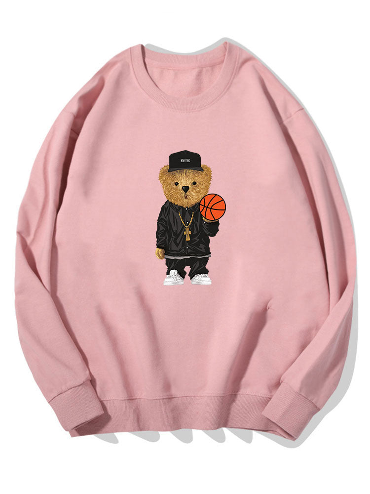 Basketball Bear Print Cotton Sweatshirt