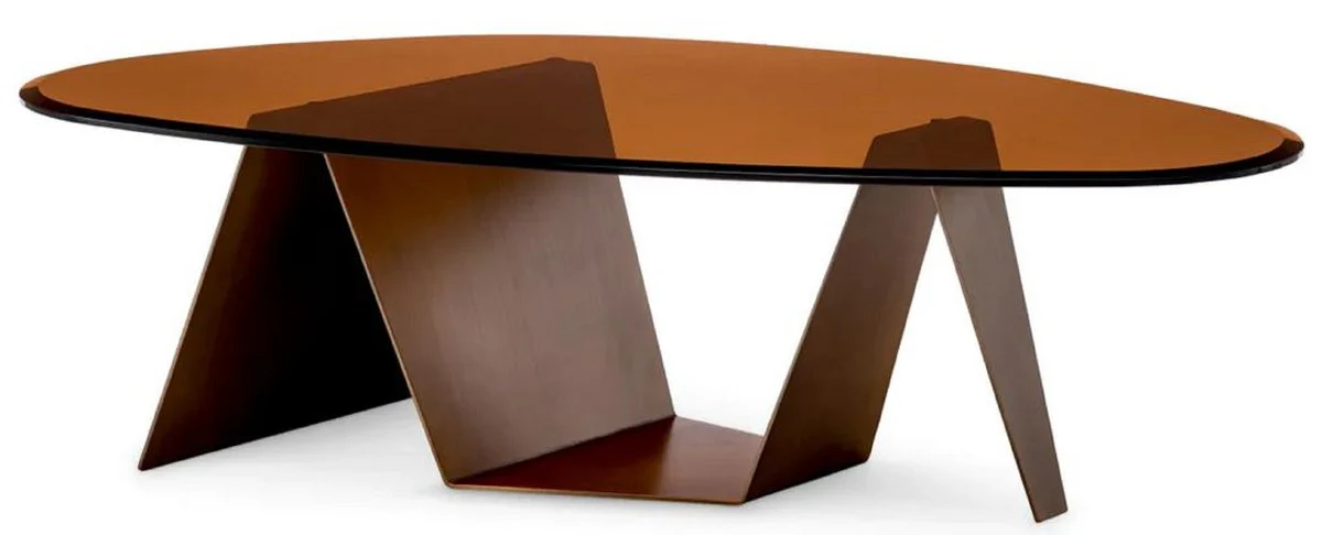 Casa Padrino mesa de centro de lujo con tapa de vidrio lat¨®n oscuro / marr¨®n 130 cm