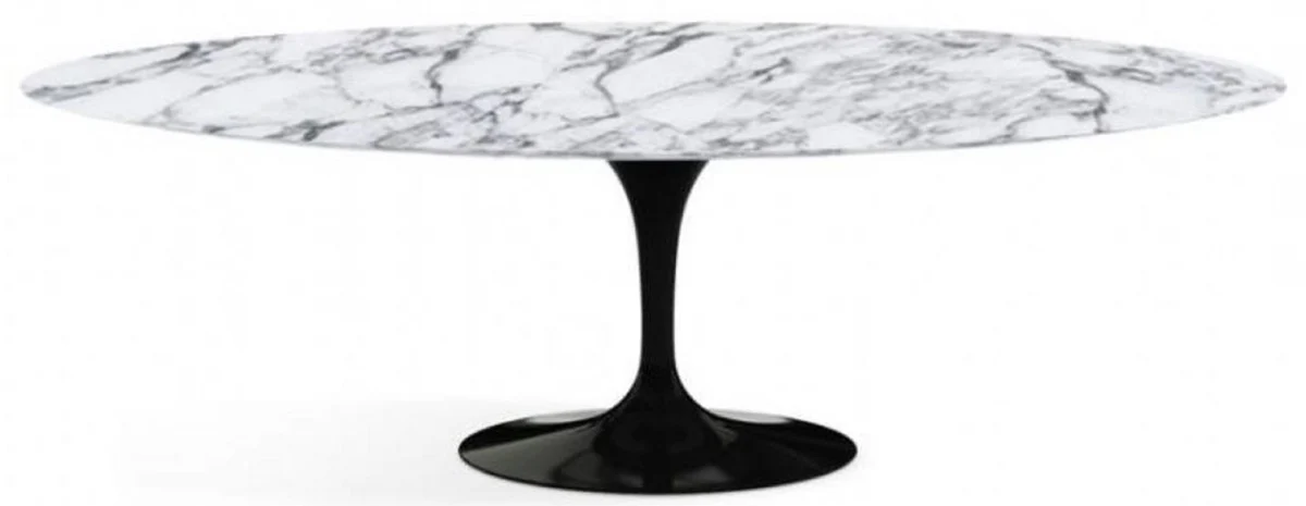 Casa Padrino mesa de comedor de lujo blanco / negro 200 x 122 x A. 74 cm - Mesa de cocina ovalada con tablero de m¨¢rmol de Carrara - Muebles de comedor de lujo