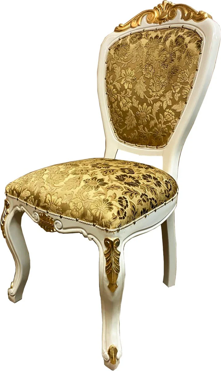 Pomp??s by Casa Padrino silla de comedor barroco de lujo patr¨®n de ramo oro / crema- blanco / oro - Silla barroco pomposa dise?ada por Harald Gl??ckler - Muebles de comedor barrocos