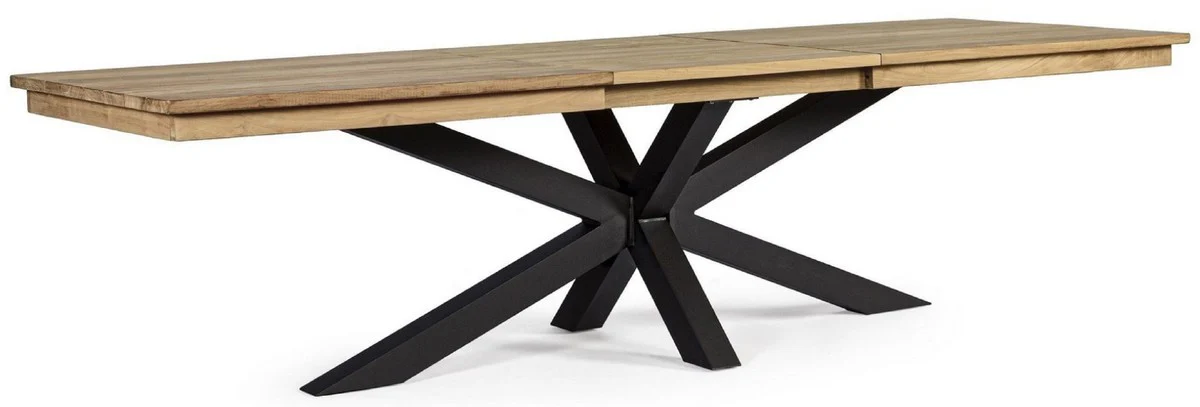 Casa Padrino mesa de jard¨ªn de lujo natural / negro 220-300 x 100 x A. 78 cm - Mesa de comedor de jard¨ªn extensible con tablero de teca y patas de aluminio - Muebles de jard¨ªn y terraza de lujo