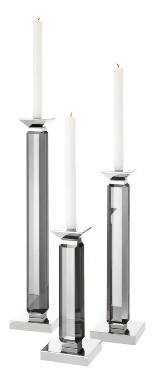 Casa Padrino luxury candle holder set of 3 gray / silver - Luxury Crystal Glass Accessories