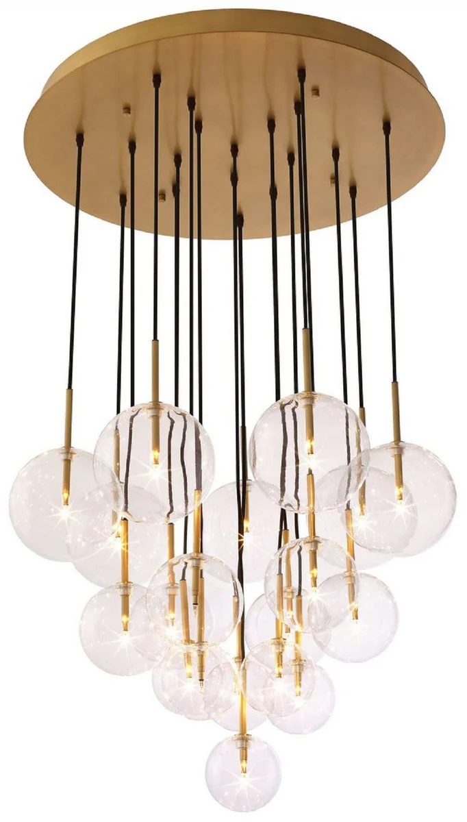 Casa Padrino lámpara de araña halógena de lujo latón antiguo Ø 80 x A. 125 cm - Lámpara de araña moderna con pantallas de vidrio - Calidad de Lujo