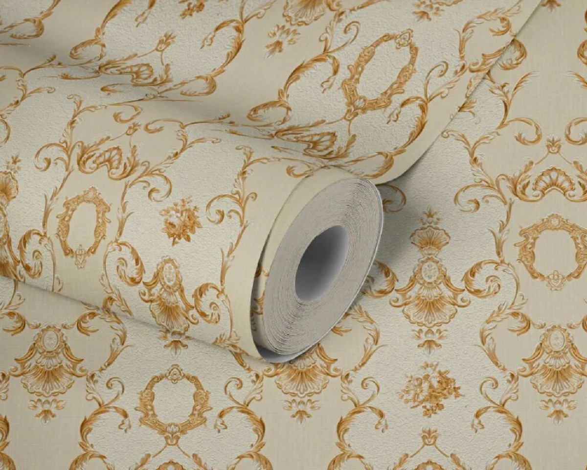 Casa Padrino papel pintado barroco no tejido beige / crema / oro - Papel pintado para salón de estilo barroco con patrón elegante - Accesorios de decoración barroco