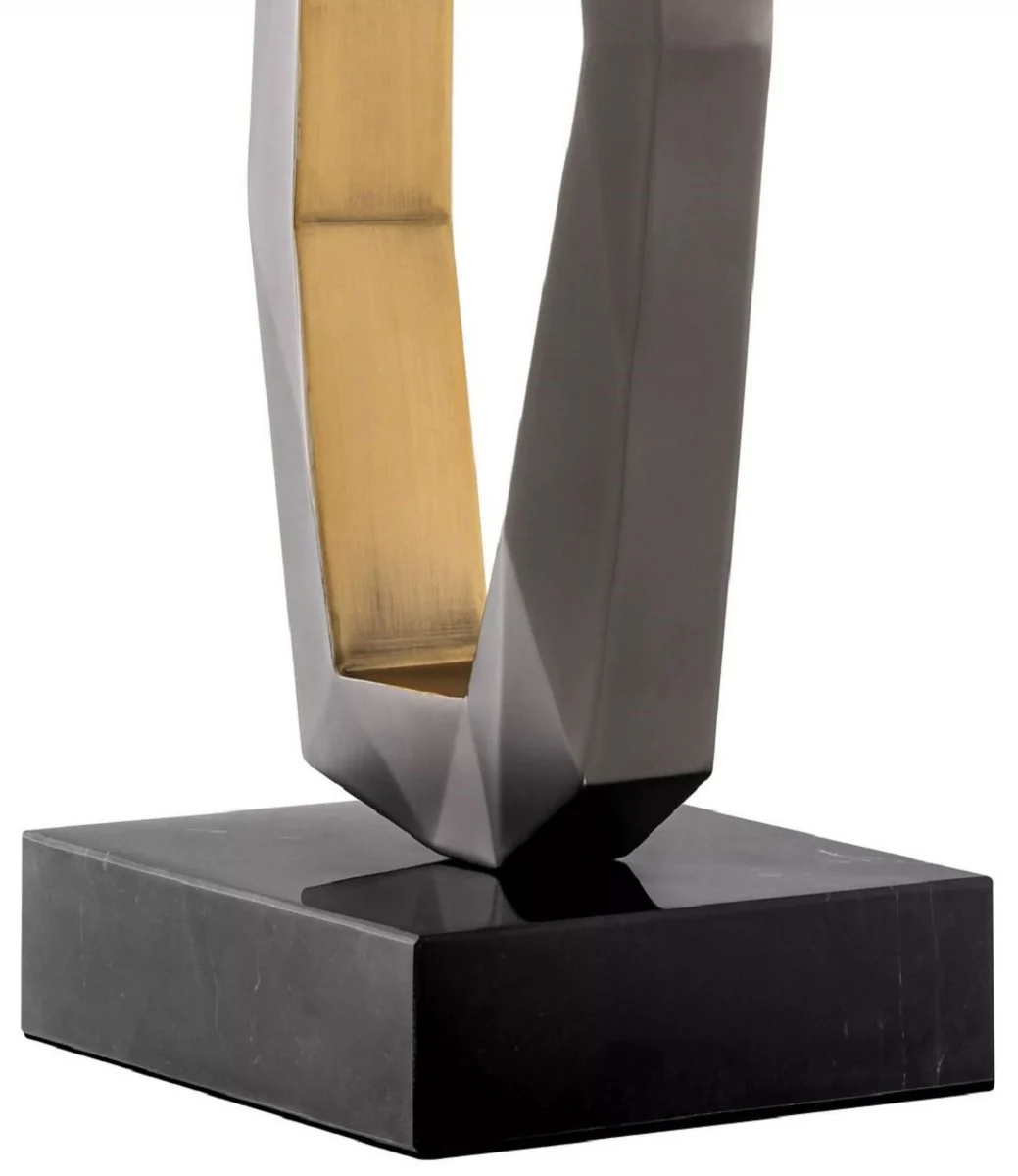 Casa Padrino lámpara de mesa de lujo bronce de cañón / latón antiguo / negro 50 x 30 x A. 86,5 cm - Lámpara de escritorio con base de mármol y pantalla ovalada - Iluminación de lujo