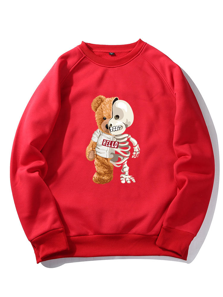 Skeleton Bear Print Raglan Sleeve Sweatshirt