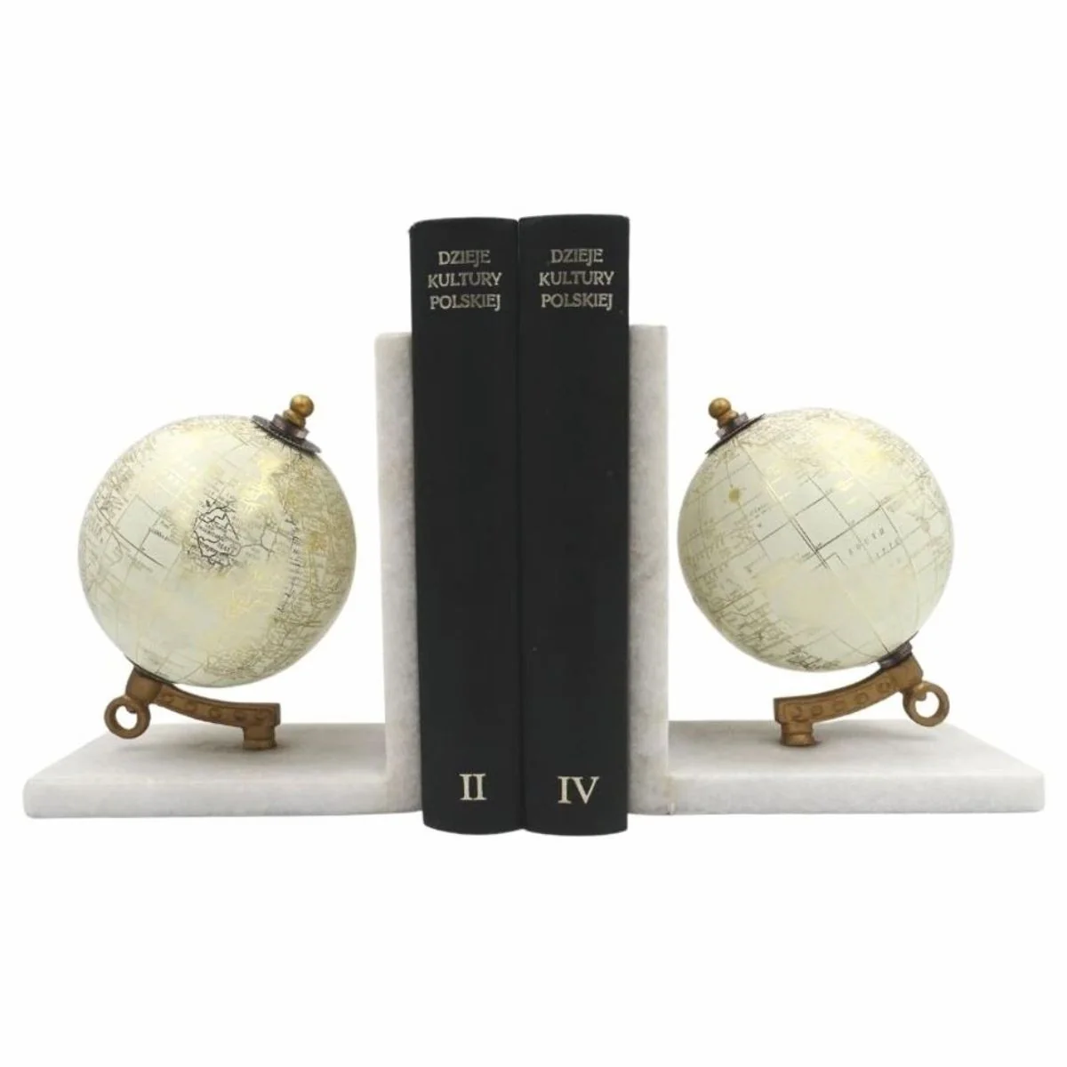 Casa Padrino conjunto de sujetalibros de m¨¢rmol globo blanco / oro - Decoraci¨®n de escritorio