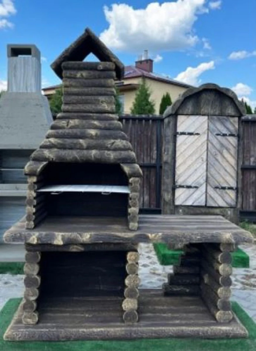 Casa Padrino barbacoa de jard¨ªn de lujo marr¨®n 162 x 70 x A. 205 cm - Chimenea de hormig¨®n en aspecto de madera - Accesorios de jard¨ªn de lujo