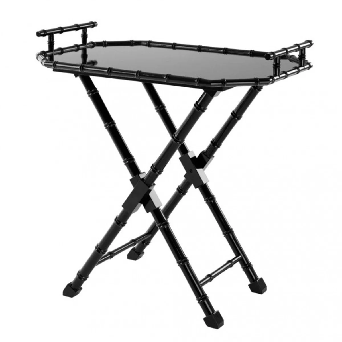 Casa Padrino Luxury Bar Table Black Bamboo design with removable tray Black high gloss - Neoclassical - Hotel restaurant furniture