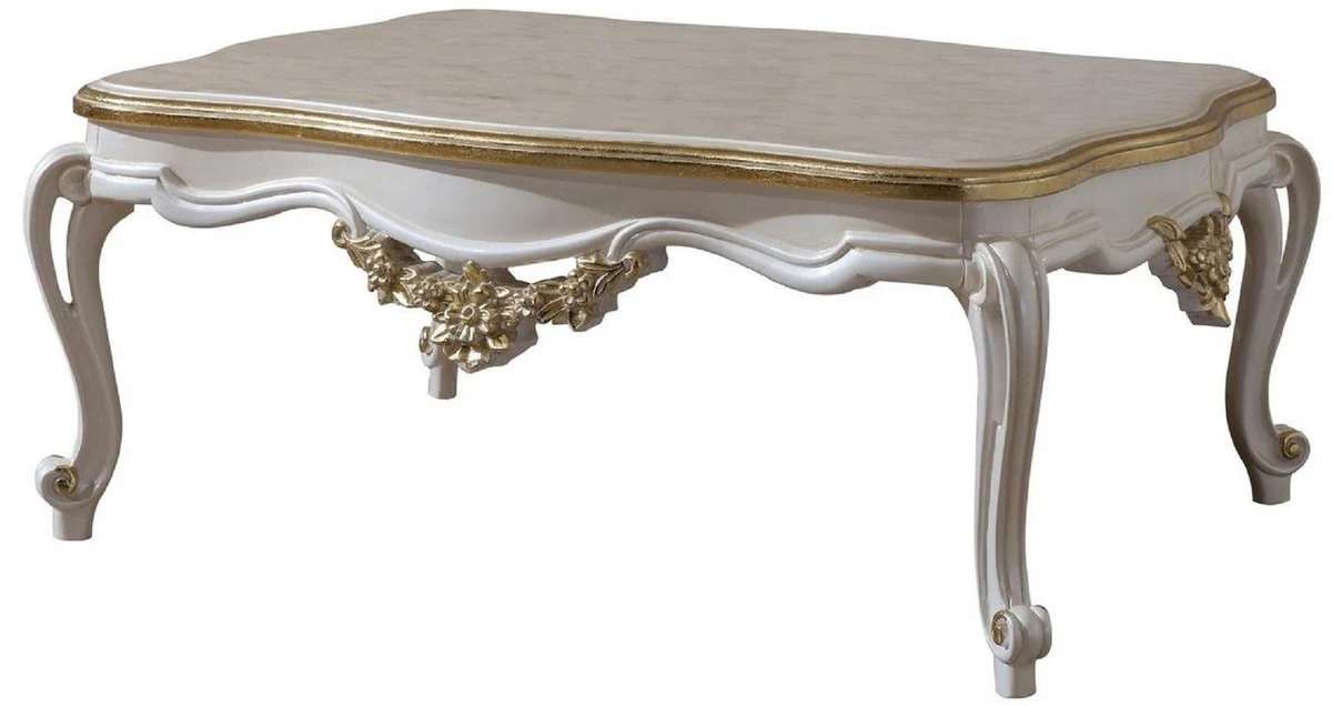 Casa Padrino mesa de centro barroco de lujo blanco / oro 130 x 90 x A. 47 cm - Magn¨ªfica mesa de sal¨®n de madera maciza en estilo barroco - Muebles Barrocos