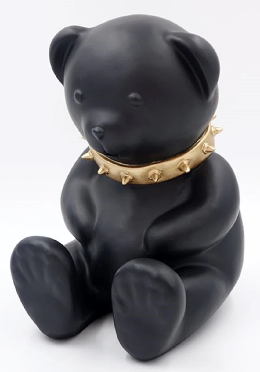 Casa Padrino figura decorativa de dise?o de lujo oso de peluche con collar negro / oro A. 31 cm - Escultura decorativa de resina - Figura decorativa de lujo - Figura decorativa de dise?o