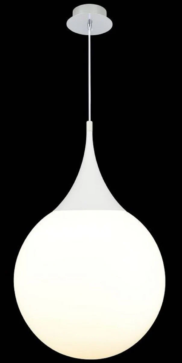 Casa Padrino lámpara colgante LED plata / blanco Ø 40 x H. 150 cm - Lámpara Colgante con Pantalla de Vidrio Esmerilado