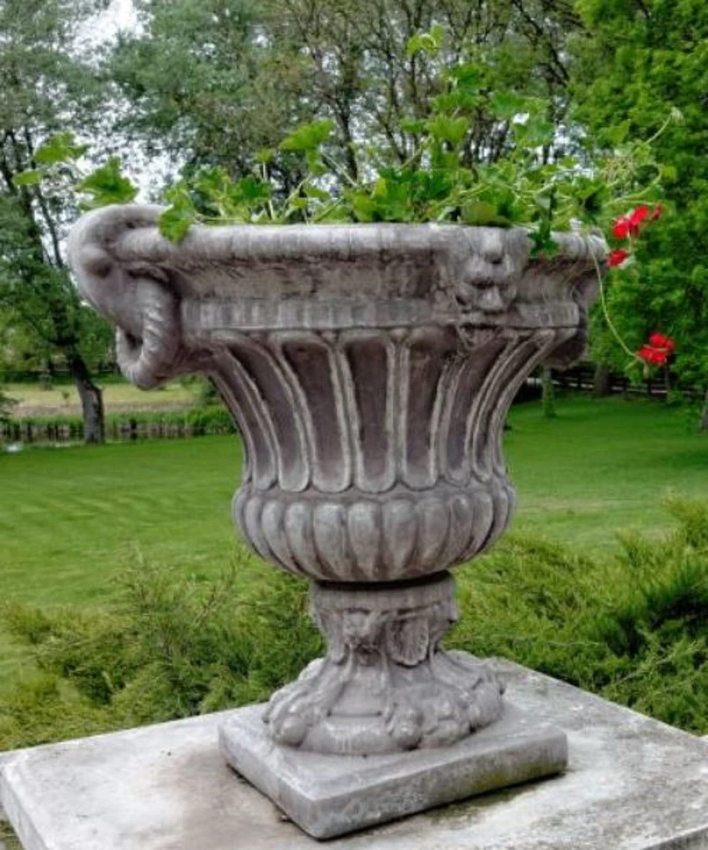 Casa Padrino Maceta Barroco Gris Ø 73 x H. 70 cm - Magnífica Maceta Redonda de Estilo Barroco