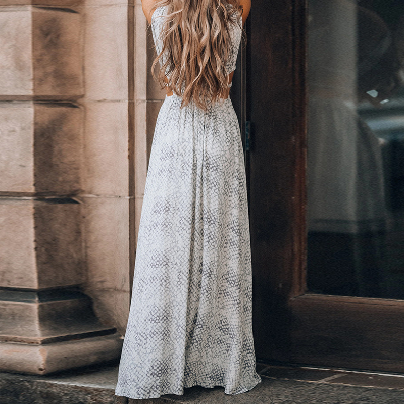 Fashion V-neck Sleeveless Slit Printed Dress