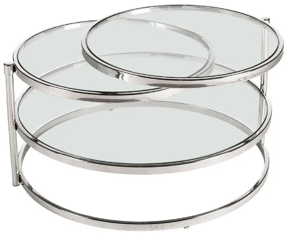 Casa Padrino mesa de centro de lujo plata 84 x 80 x A. 45 cm - Mesa de sal¨®n de metal con placas de vidrio - Muebles de sal¨®n - Muebles de lujo