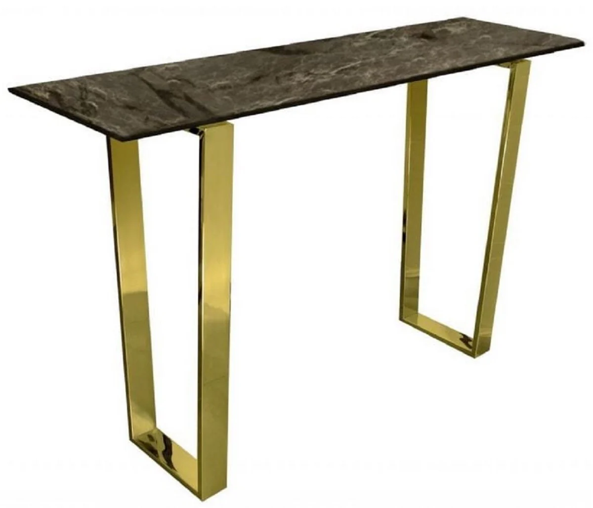 Casa Padrino consola de lujo marr¨®n / oro 122 x 36 x A. 76 cm - Consola moderna con tapa de m¨¢rmol sint¨¦tico y patas de acero - Muebles de Sal¨®n