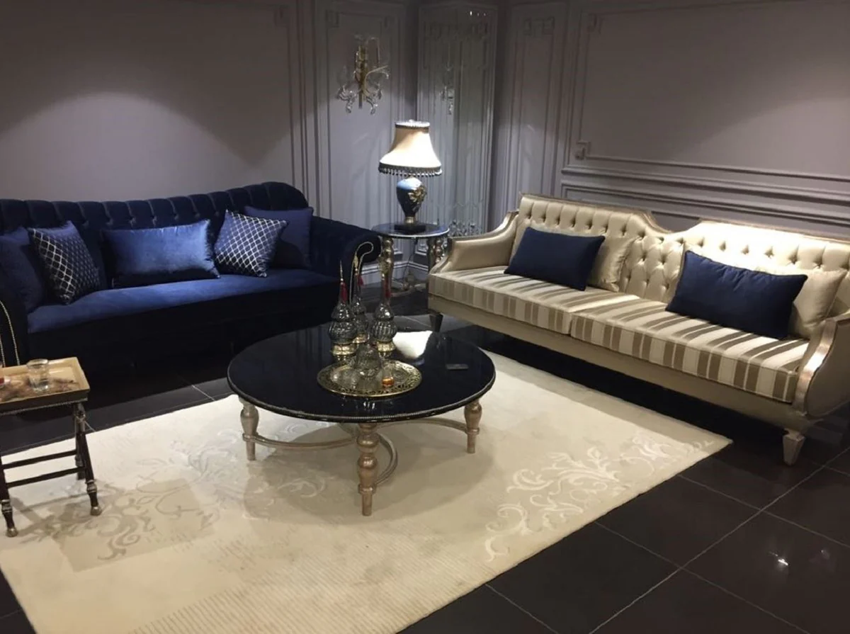 Casa Padrino sof¨¢ barroco de lujo oro / blanco / plata antigua - Sof¨¢ de sal¨®n hecho a mano con rayas - Muebles de sal¨®n barrocos - Noble y Magn¨ªfico