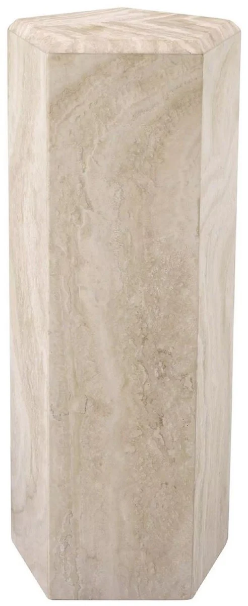 Casa Padrino columna decorativa de lujo 31 x 31 x A. 79,5 cm - Columna piedra natural travertino de 5 lados - Columna planta - Columna decorativa salón - Columna decorativa hotel - Muebles de lujo
