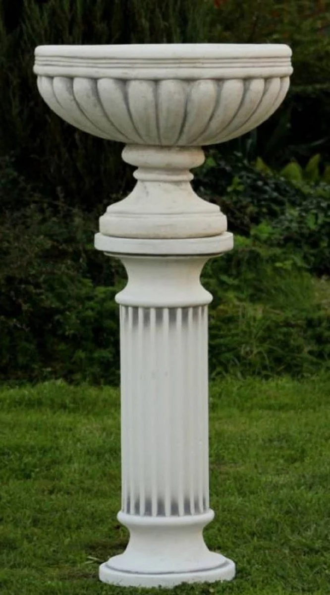 Casa Padrino pilar barroco con maceta blanco / gris Ø 54 x A. 114 cm - Magnífica decoración de jardín de estilo barroco pilar de piedra con maceta - Accesorios de Decoración de Jardin Barrocos