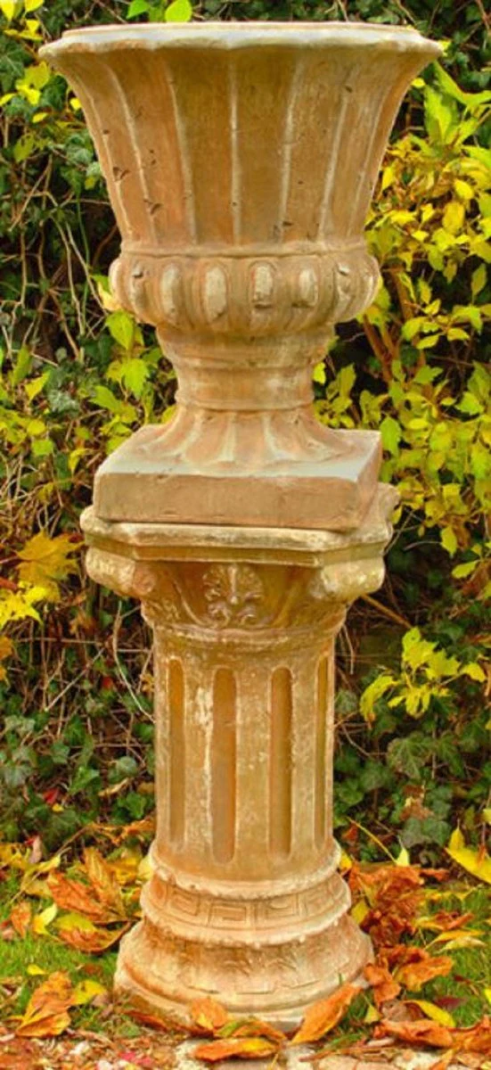 Casa Padrino maceta barroco con pilar beige Ø 47 x A. 121 cm - Magnífico macetero con pilar de estilo barroco - Accesorios de decoración de jardín barroco