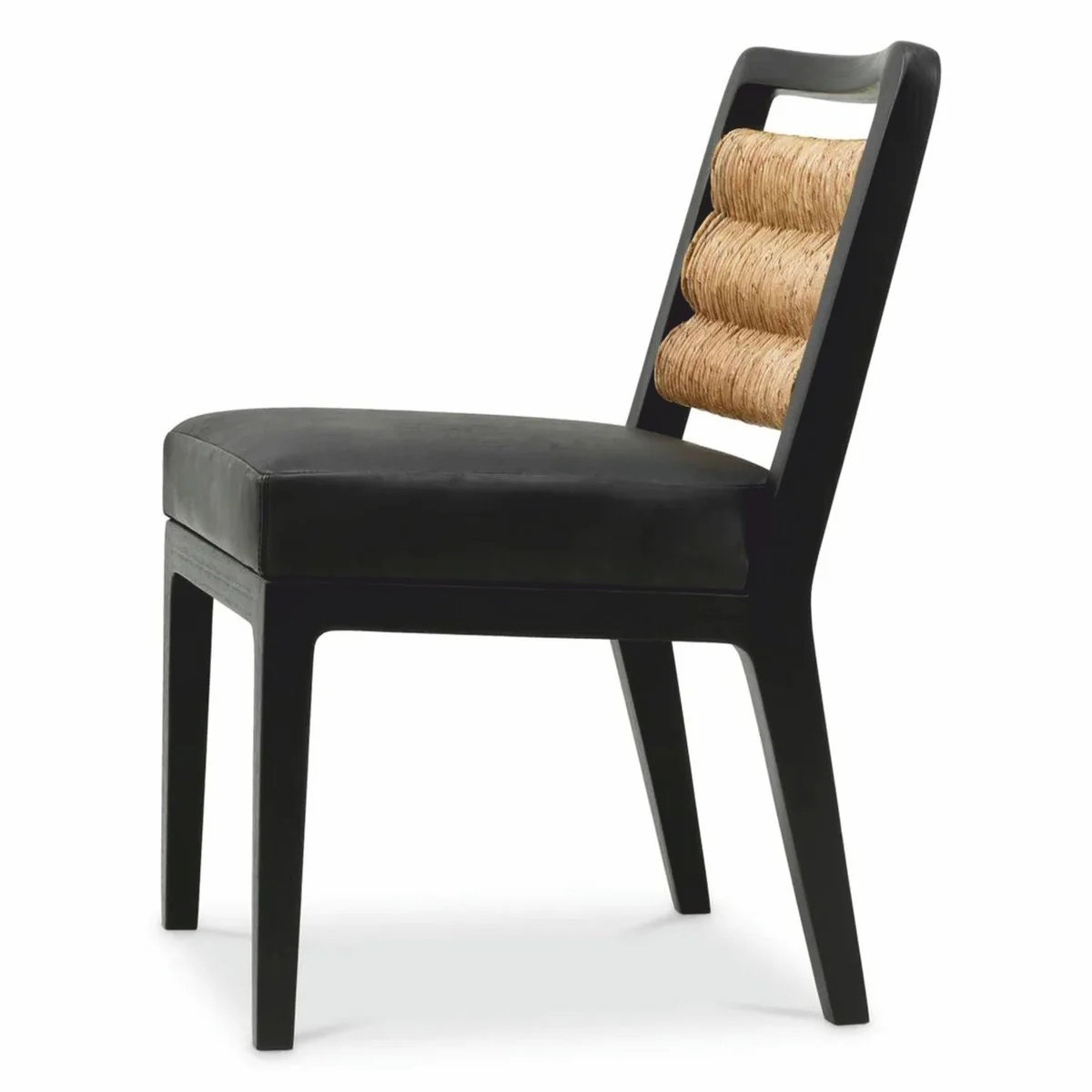 Casa Padrino Silla de Comedor de Cuero de Lujo Negro / Natural Al. 85 cm - Muebles de Comedor