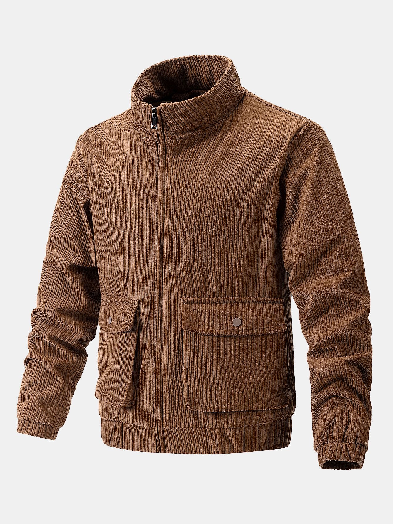 Funnel Neck Zipped Corduroy Jacket
