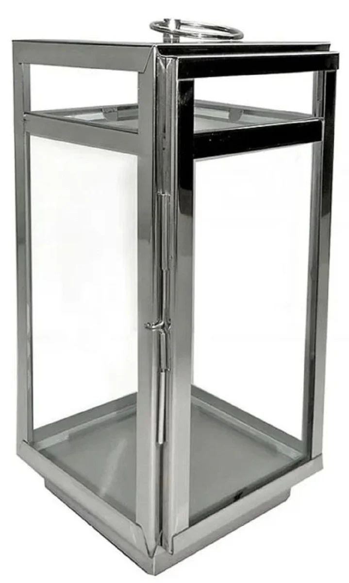 Casa Padrino candelabro deco plata 18,5 x 18,5 x A. 38 cm - Farolillo de metal con asa - Accesorios de gastronomía - Accesorios de restaurante - Accesorios de hotel decorativos